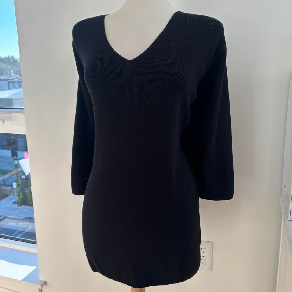 Designers Originals 100% Cotton Black V- Neck Sweater, 3/4 Sleeves, Sz 3X